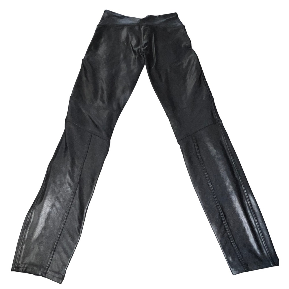 Spanx Faux Leather Moto Leggings Very Black High Rise Petite Medium M/M - Picture 5 of 15